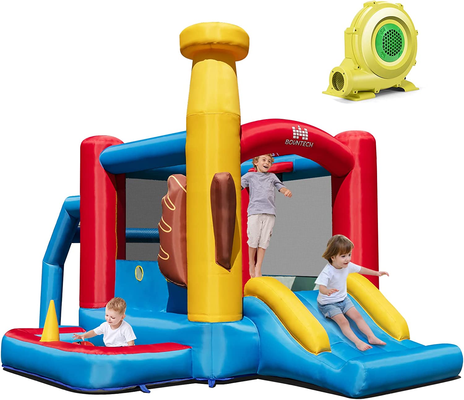 Château Gonflable COSTWAY 6 En 1 Avec Toboggan - Aire De Jeu Avec Piscine à Balles (60 Boules), Cible Fléchettes, But Football - Pour 4 Enfants 3-10 Ans - Souffleur Inclus