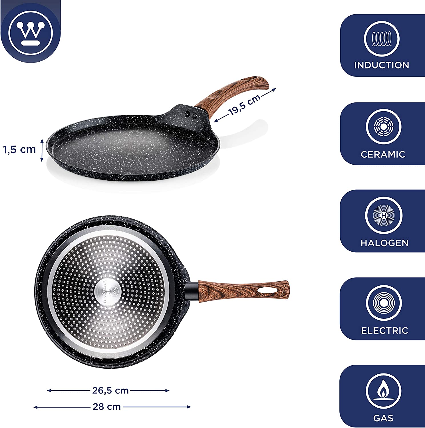Westinghouse - Poêle À Crêpes 28 Cm - Crêpière - Antiadhésive - Induction - Edition Spéciale