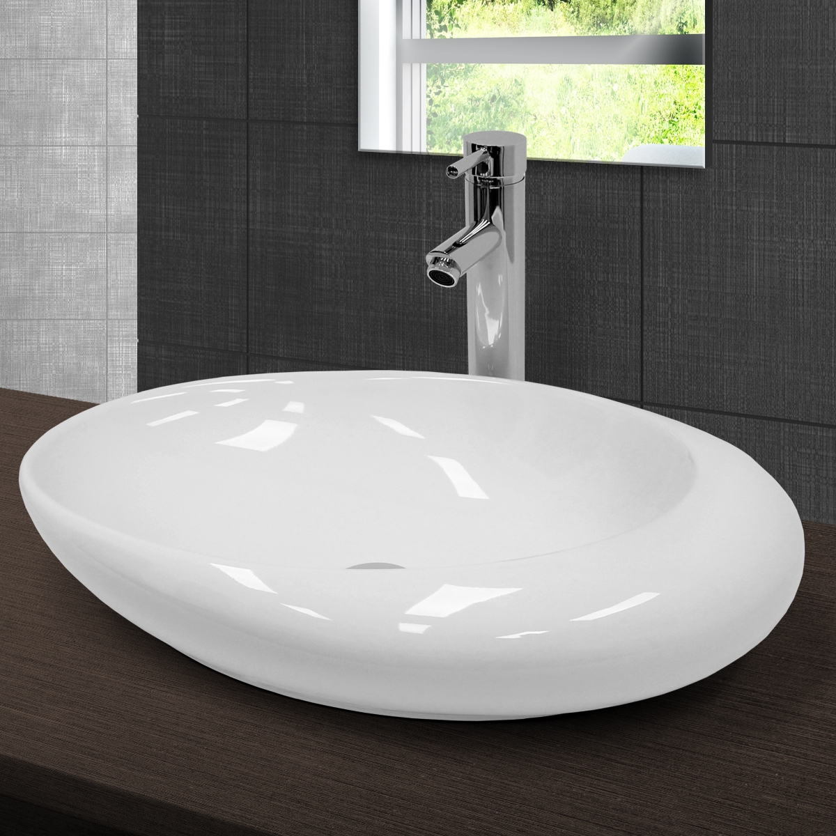 Vasque En Céramique Blanc Ovale Avec Bonde De Vidage Salle De Bain 585x375x145mm